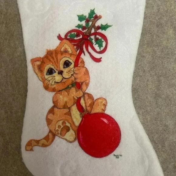 Vintage Felt Christmas Stockings 1997 Rauch Playing Kitten & 1984 Cabbage Patch - Picture 6 of 16